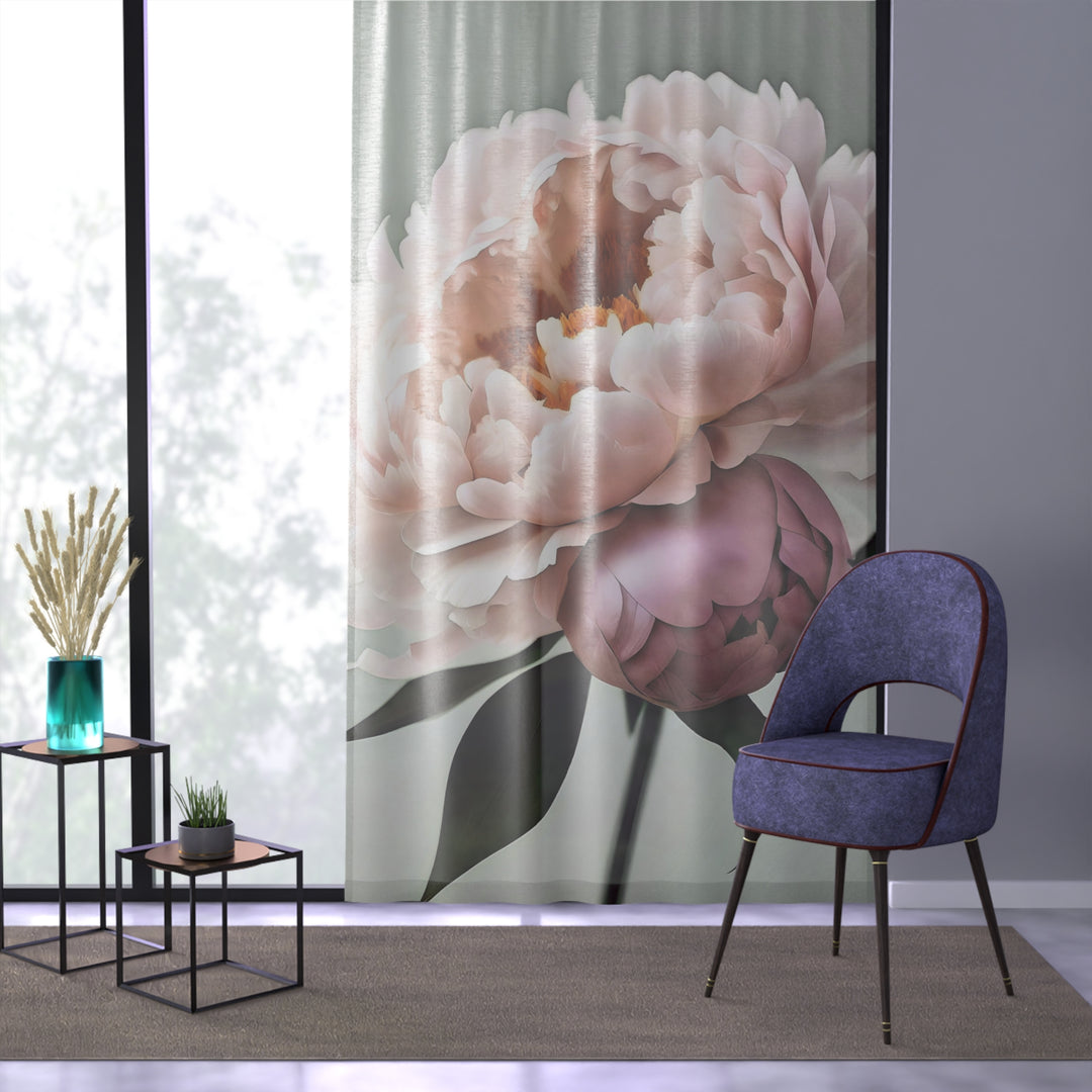 Peach Peonies on Mint Style 2 Window Curtain