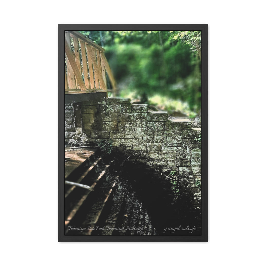 Footbridge Over Cascading Water Framed Posters