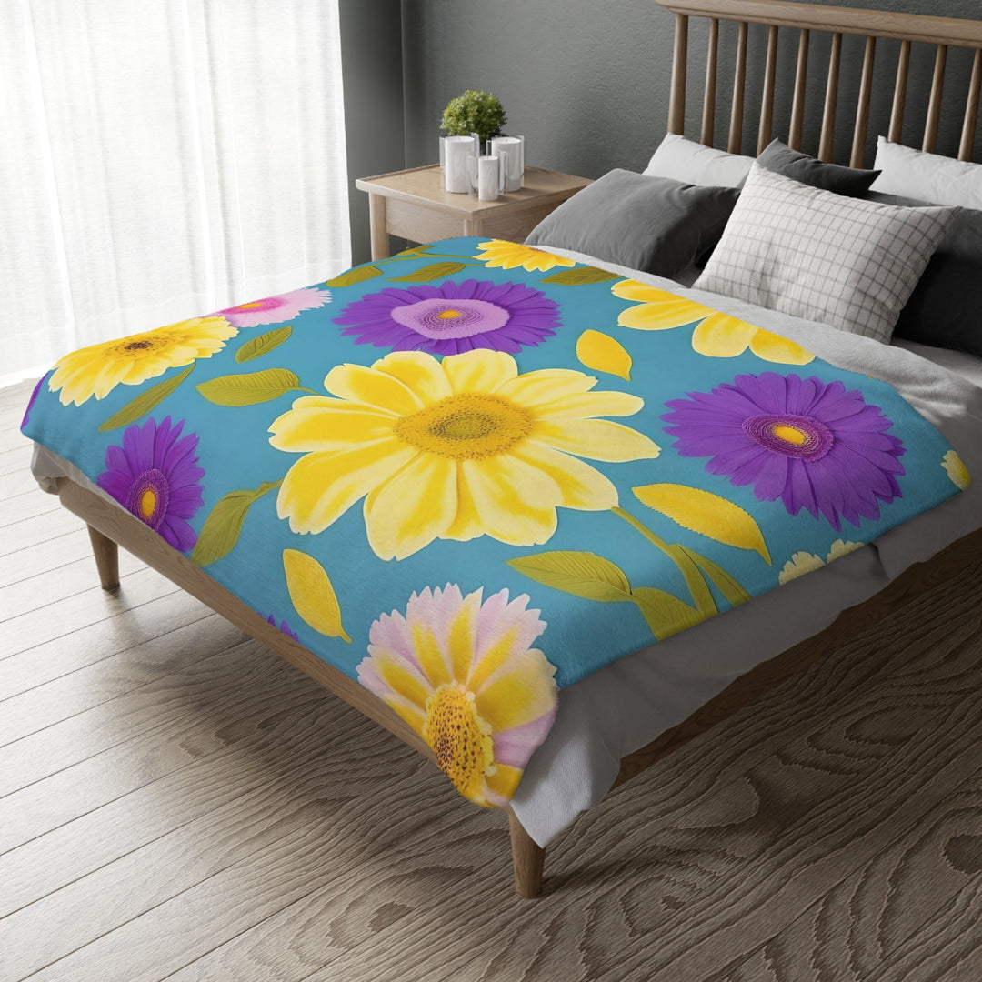 Flower Power Velveteen Minky Blanket (Two-sided print)