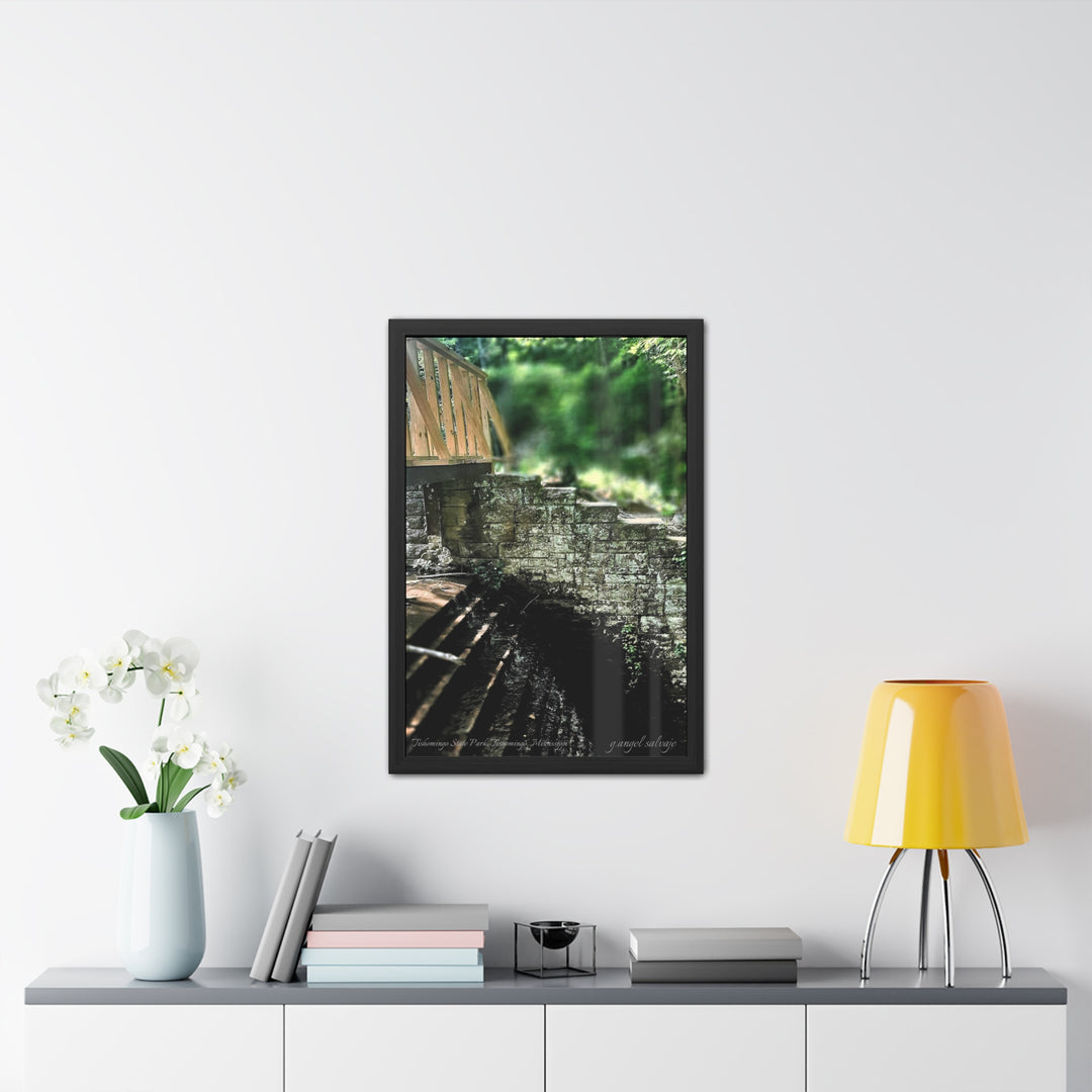 Footbridge Over Cascading Water Framed Posters