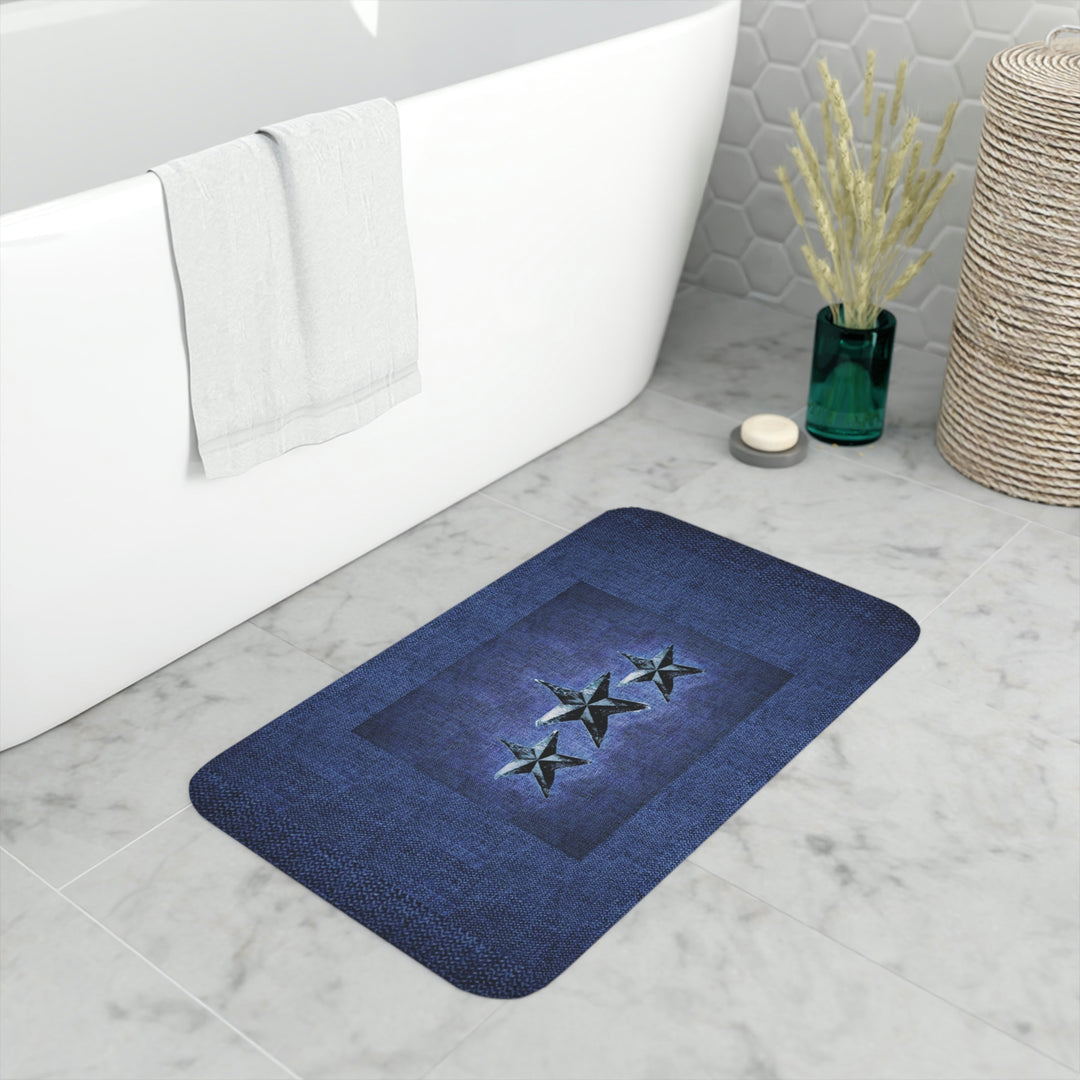 Triple Star in Deep Denim Blue Memory Foam Bath Mat