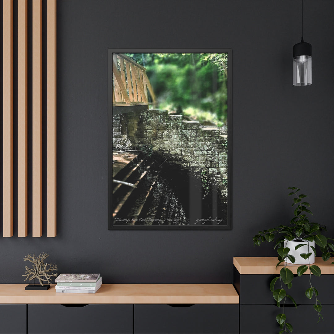 Footbridge Over Cascading Water Framed Posters