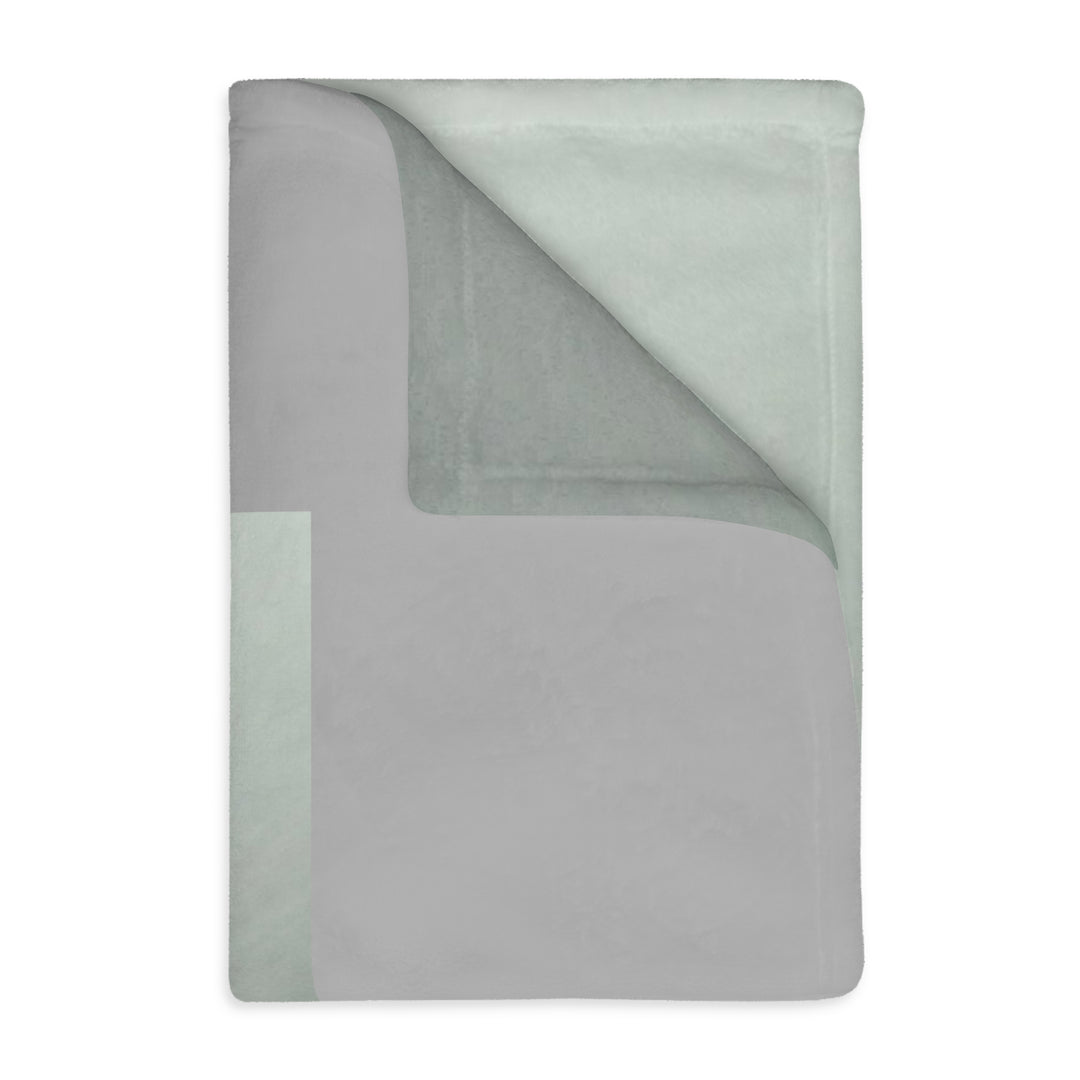Peach Peony on Mint, grey border Velveteen Minky Blanket (Two-sided print)