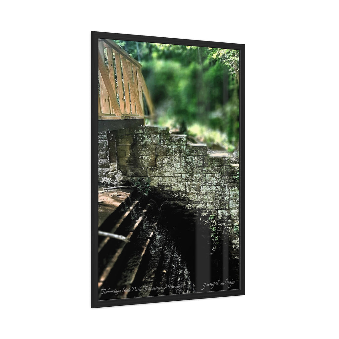 Footbridge Over Cascading Water Framed Posters