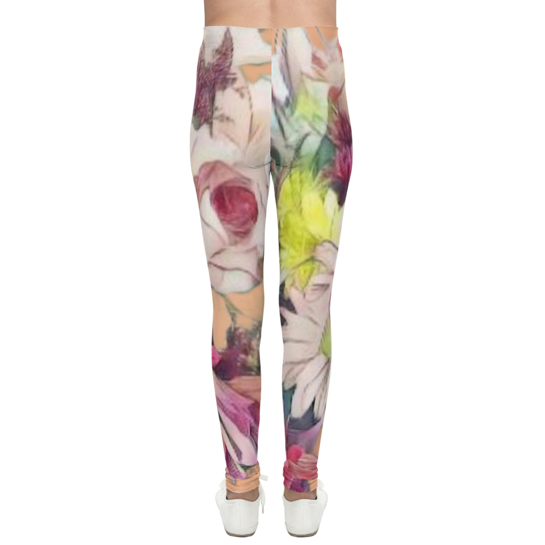 Floral/Coral background Youth Leggings (AOP)