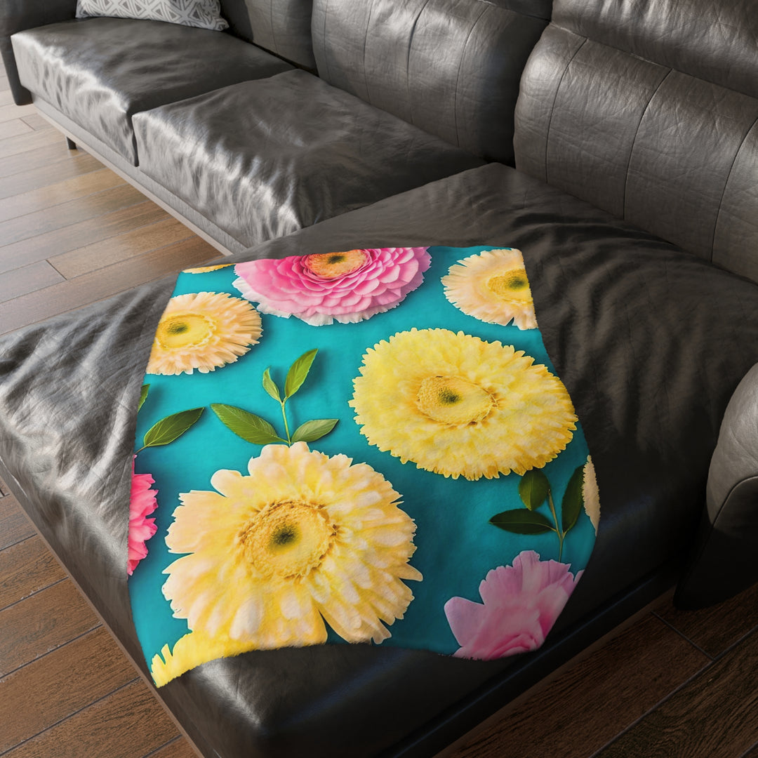 Flower Power style 2 Velveteen Minky Blanket (Two-sided print)