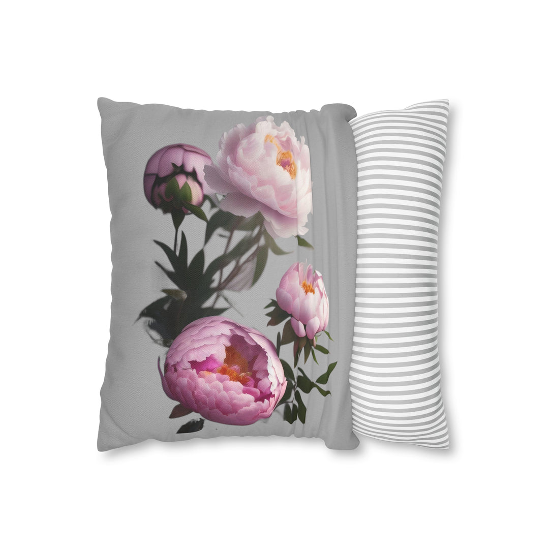 Peony Bouquet on Grey Spun Polyester Square Pillow Case