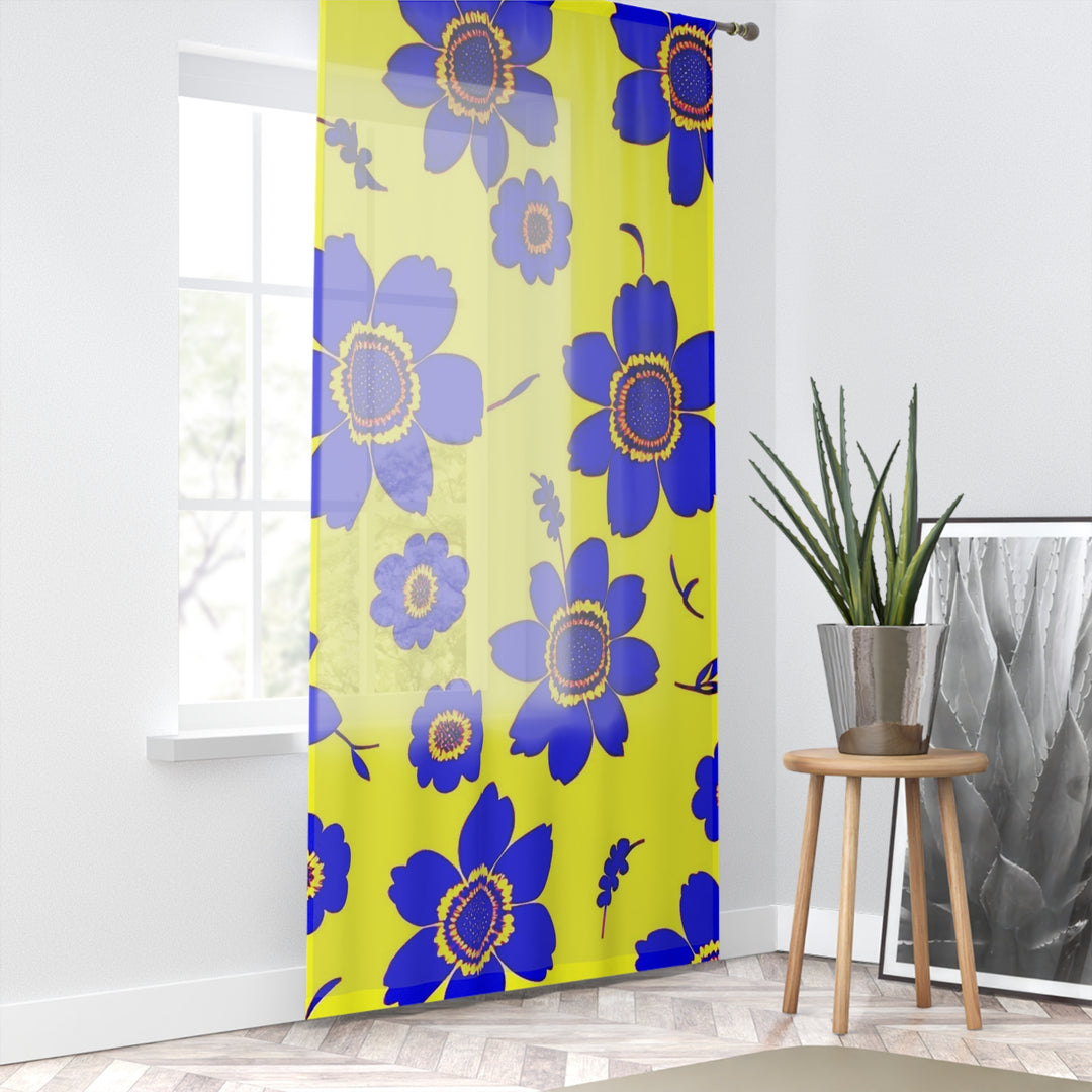 Roya Blue on Bright YellowFlowers on Yellow Window Curtain