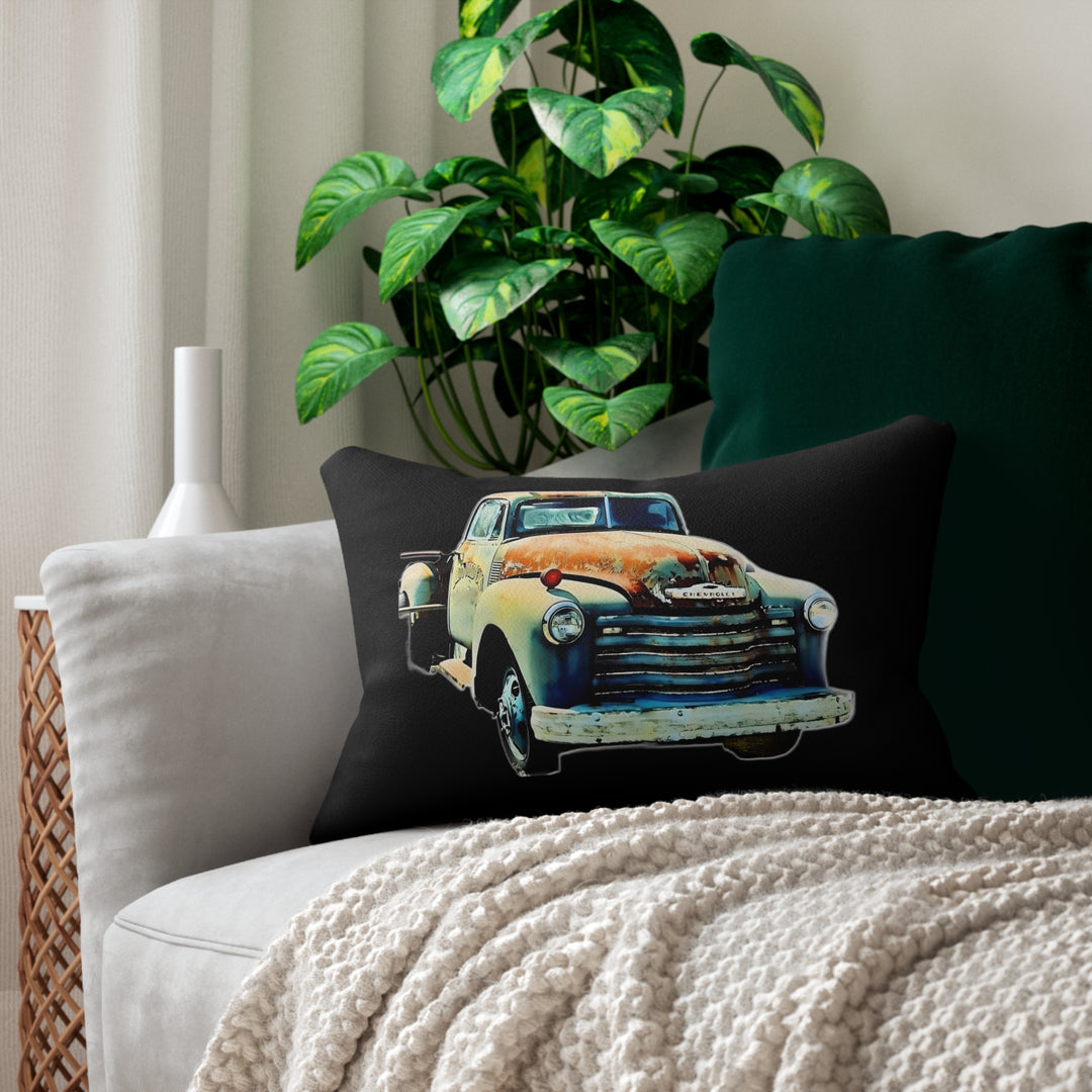 1953 Antique Truck, Black Spun Polyester Lumbar Pillow