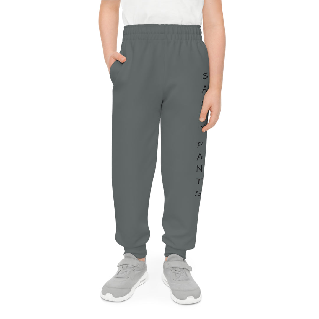 Dark Grey, Black Letters Sassy Pants Youth Joggers (AOP)