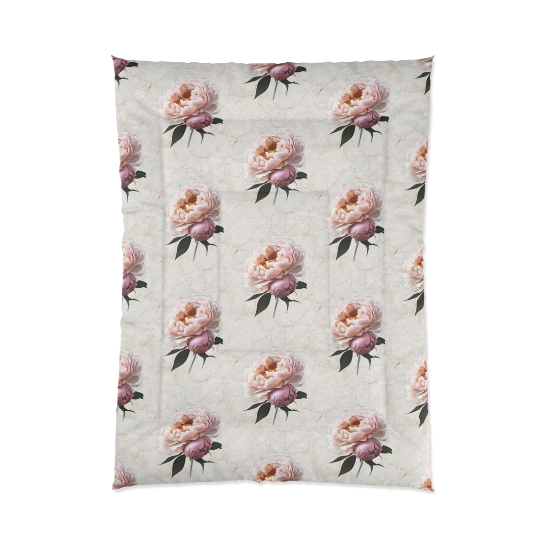 Peach Peony on cream Comforter
