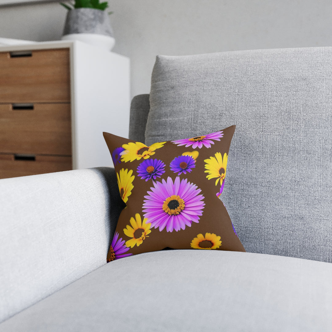 Le fleur on Brown , Square Pillow - Pink Back
