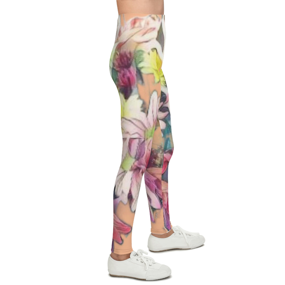 Floral/Coral background Youth Leggings (AOP)