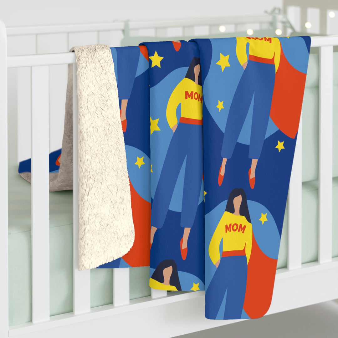 Super Hero Mom  on Blue Sherpa Fleece Blanket
