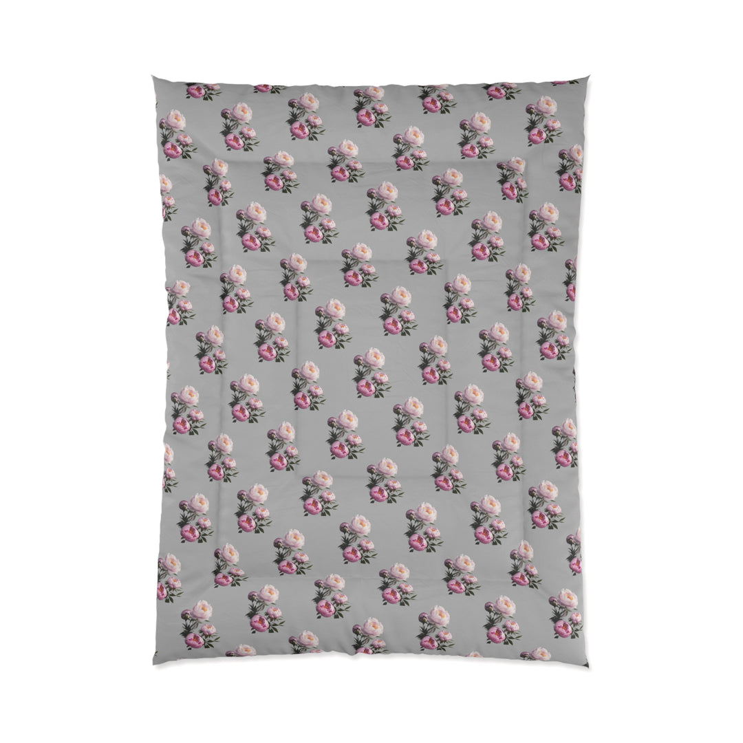 Peony Bouquet on Grey  Comforter