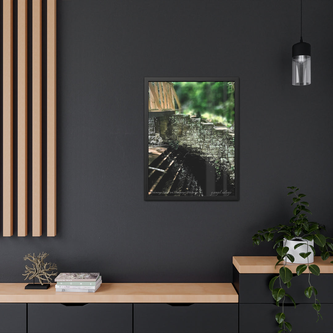 Footbridge Over Cascading Water Framed Posters
