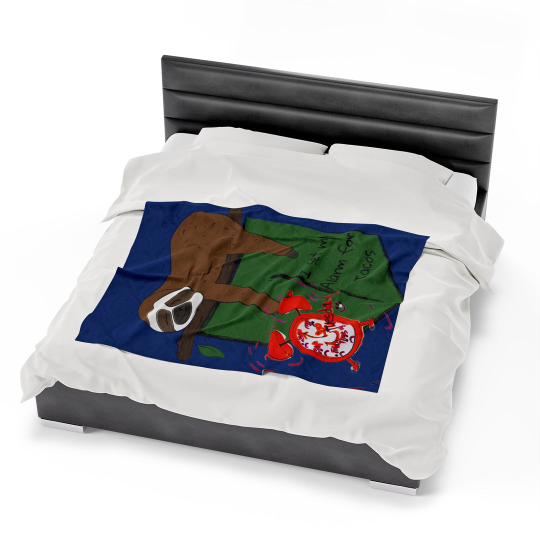 It is Taco O'clock Somewhere Sloth Velveteen Plush Blanket
