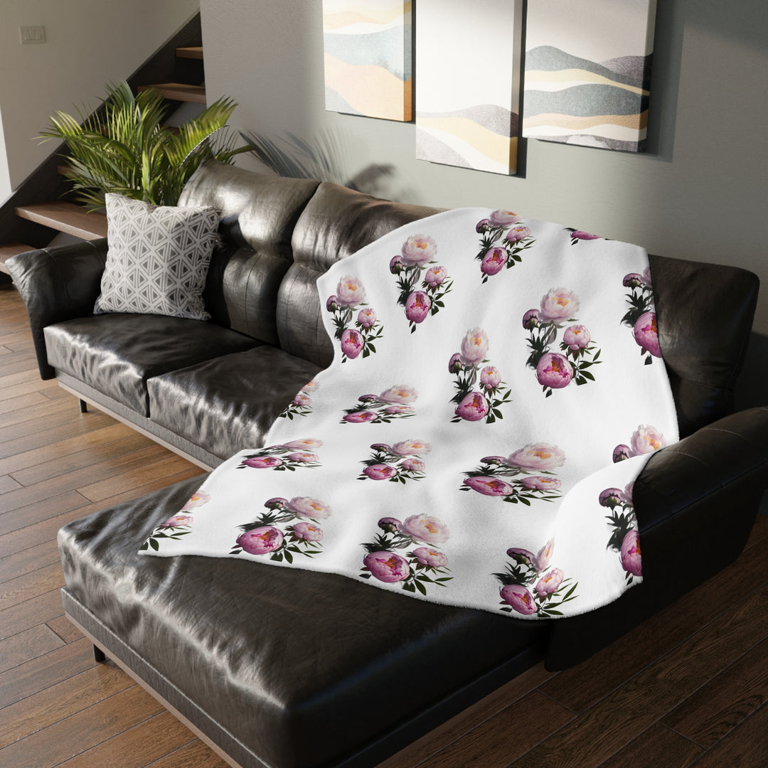 Peony Bouquet Velveteen Minky Blanket (Two-sided print)