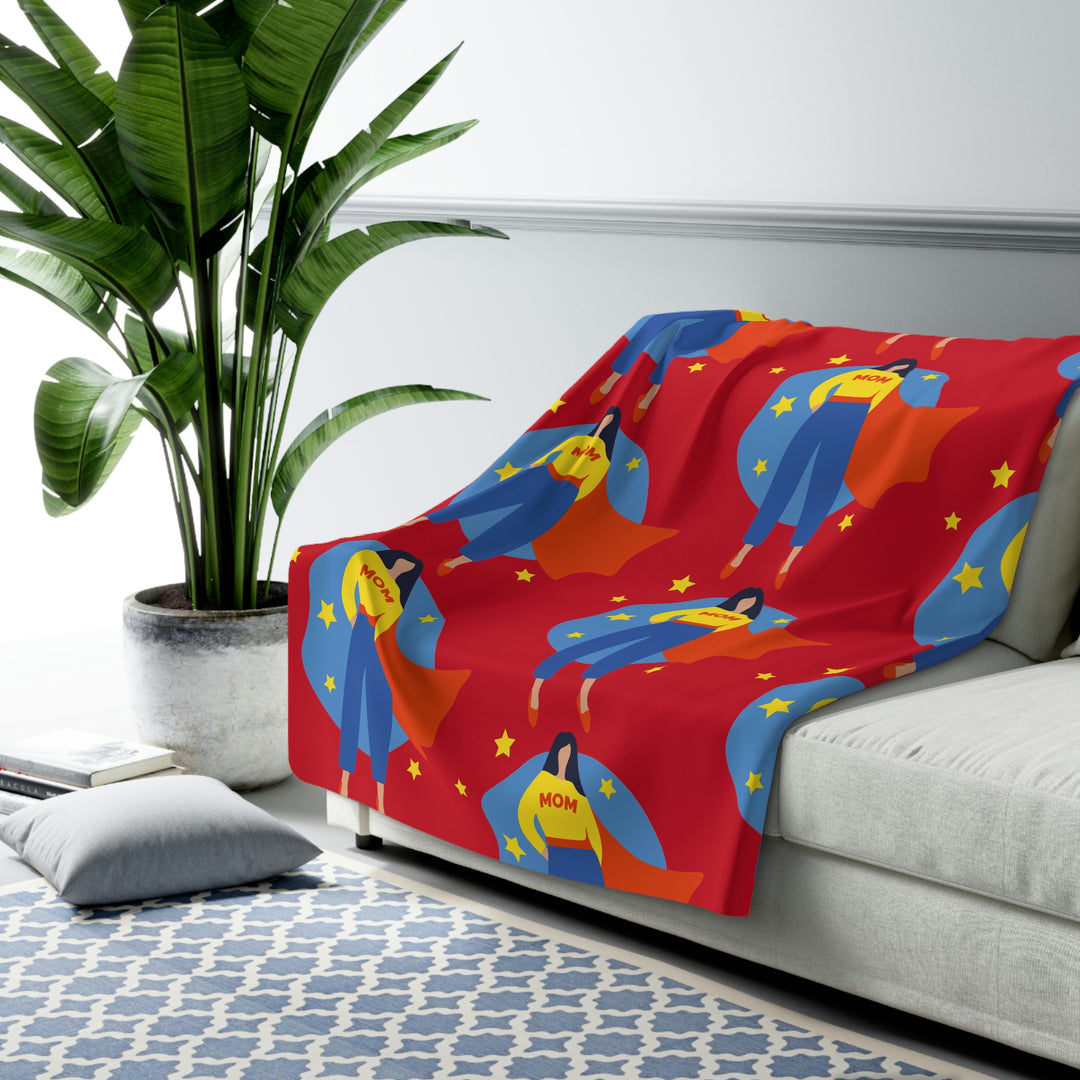 Super Hero Mom on Red Sherpa Fleece Blanket