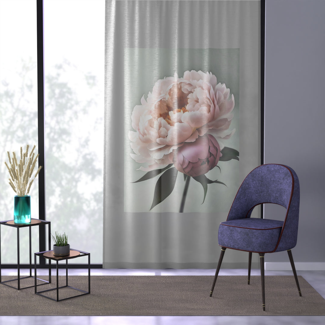 Peach Peonies on Mint lt grey border Style 3 Window Curtain