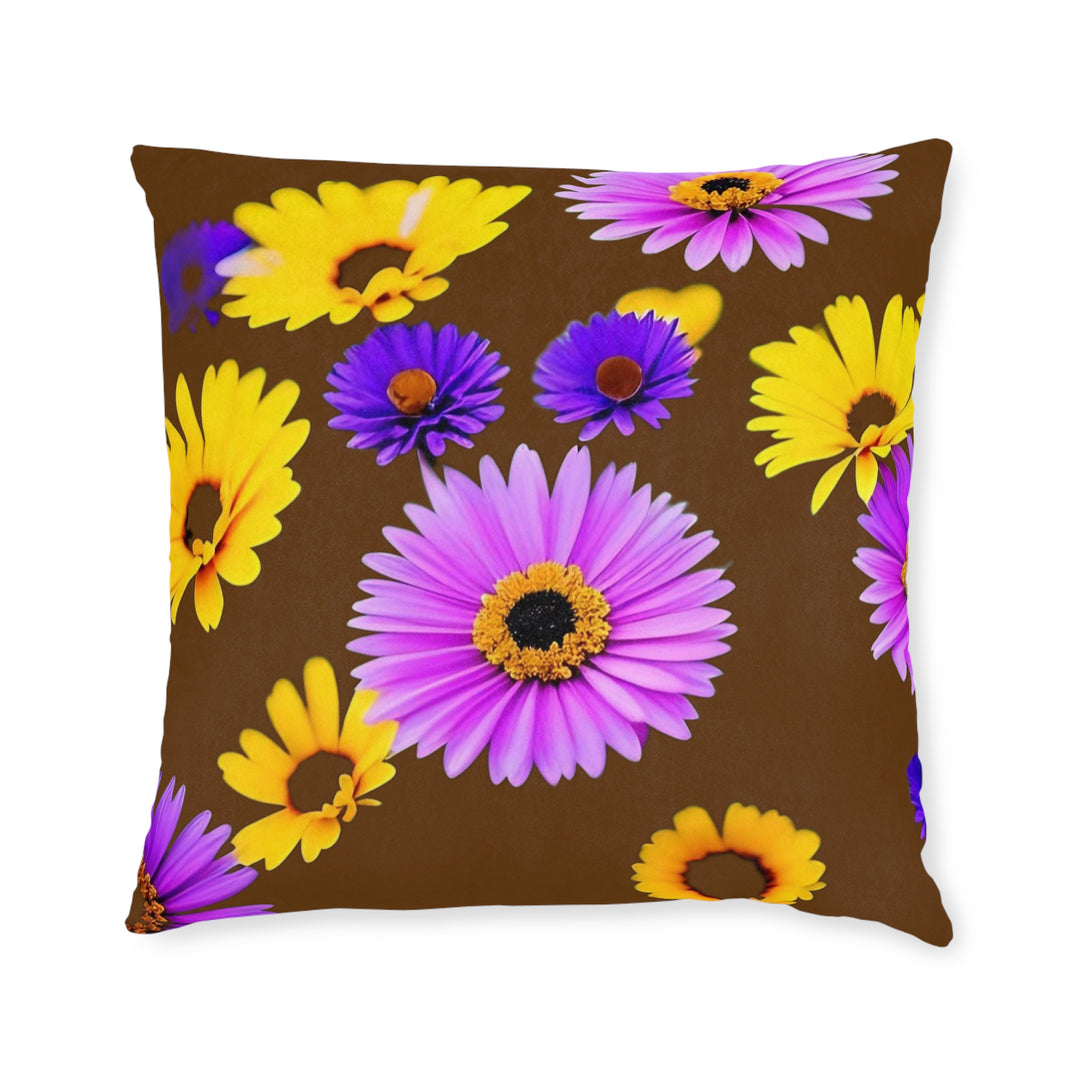 Le fleur on Brown , Square Pillow - Pink Back