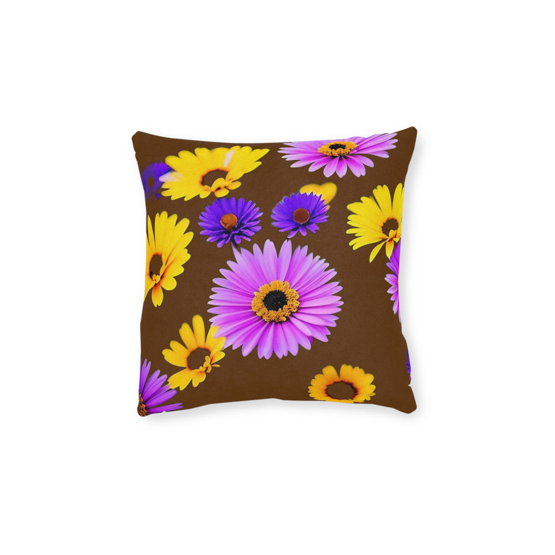 Le fleur on Brown , Square Pillow - Pink Back