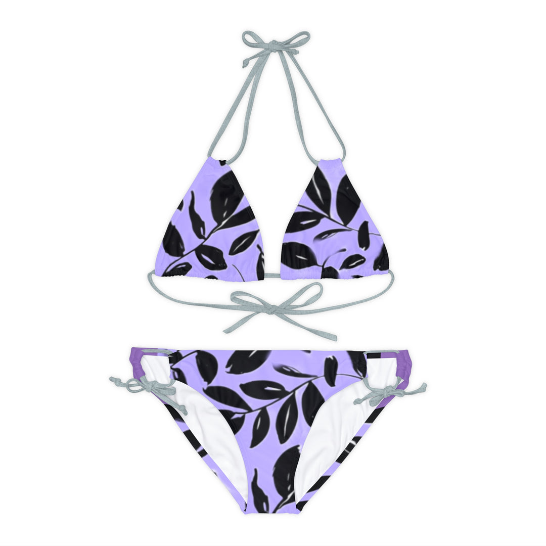 PURPLE and Black tropical Strappy Bikini Set (AOP)