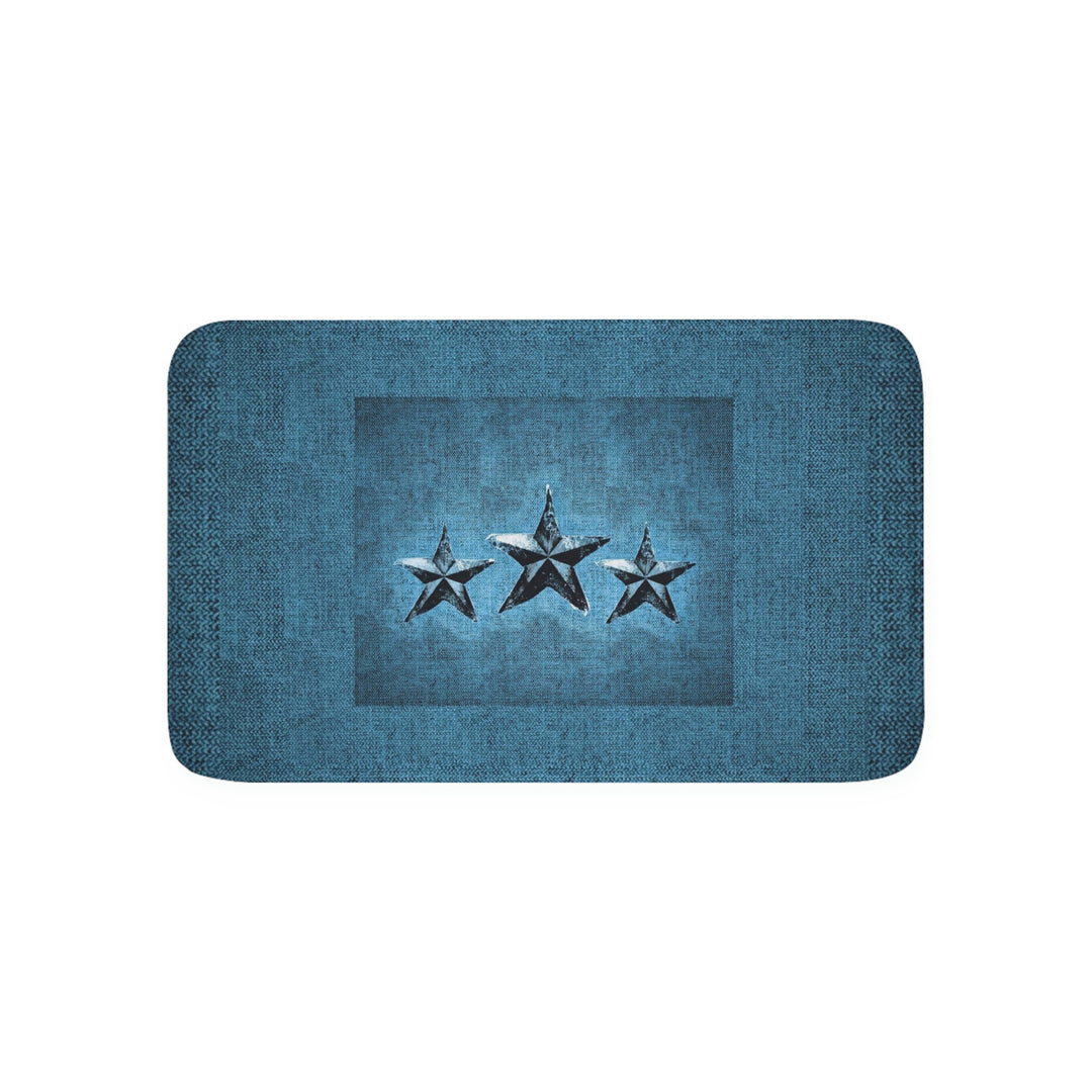 Triple Star in Turquoise Memory Foam Bath Mat