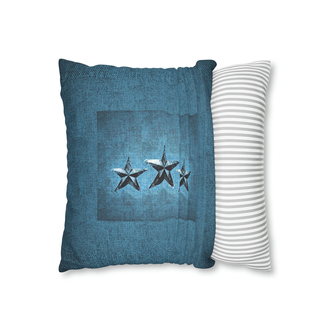 Triple Star in Turquoise Faux Suede Square Pillow Case