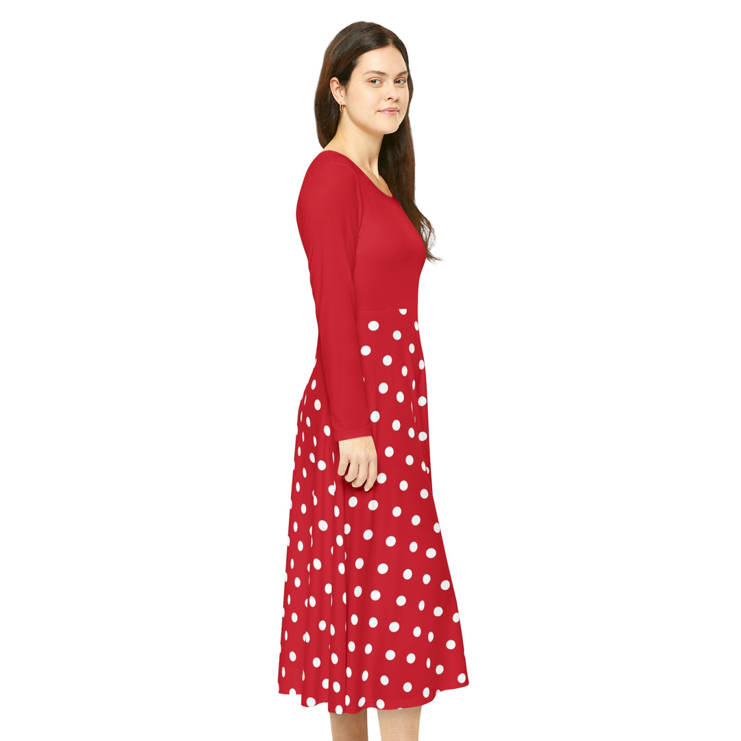 White pokie dotz Women's Long Sleeve Dance Dress (AOP)