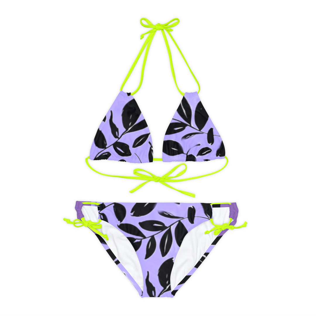 PURPLE and Black tropical Strappy Bikini Set (AOP)