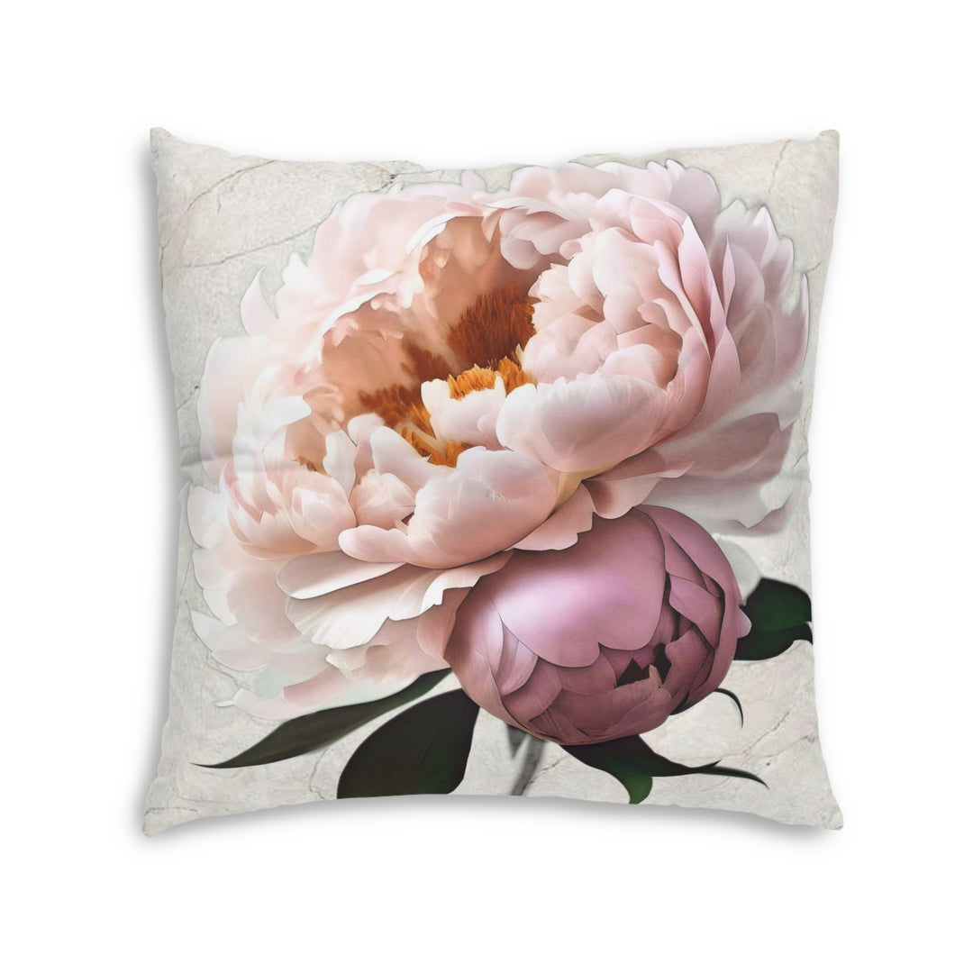 Peach Peonies on CreamTufted Floor Pillow, Square