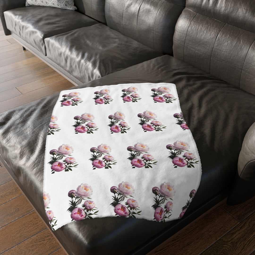 Peony Bouquet Velveteen Minky Blanket (Two-sided print)