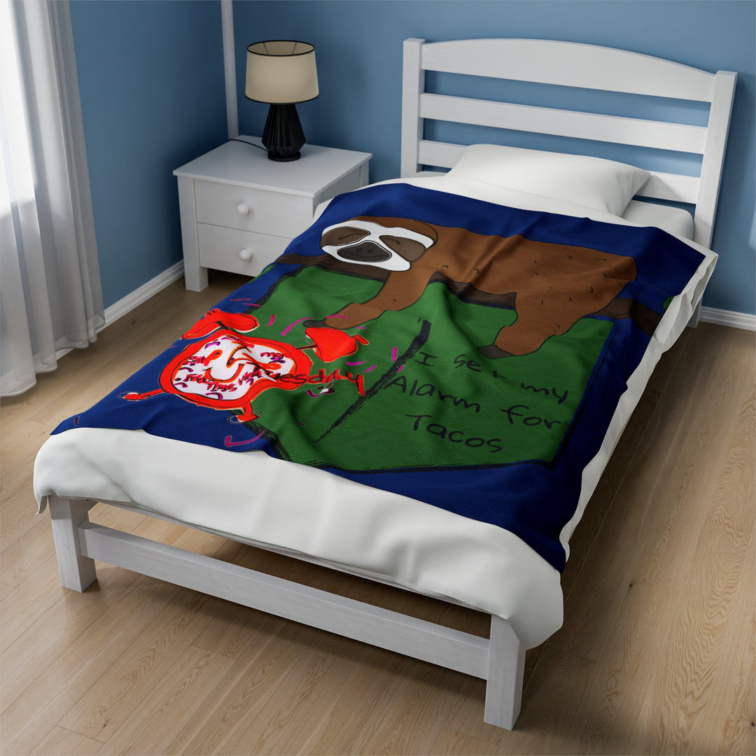 It is Taco O'clock Somewhere Sloth Velveteen Plush Blanket
