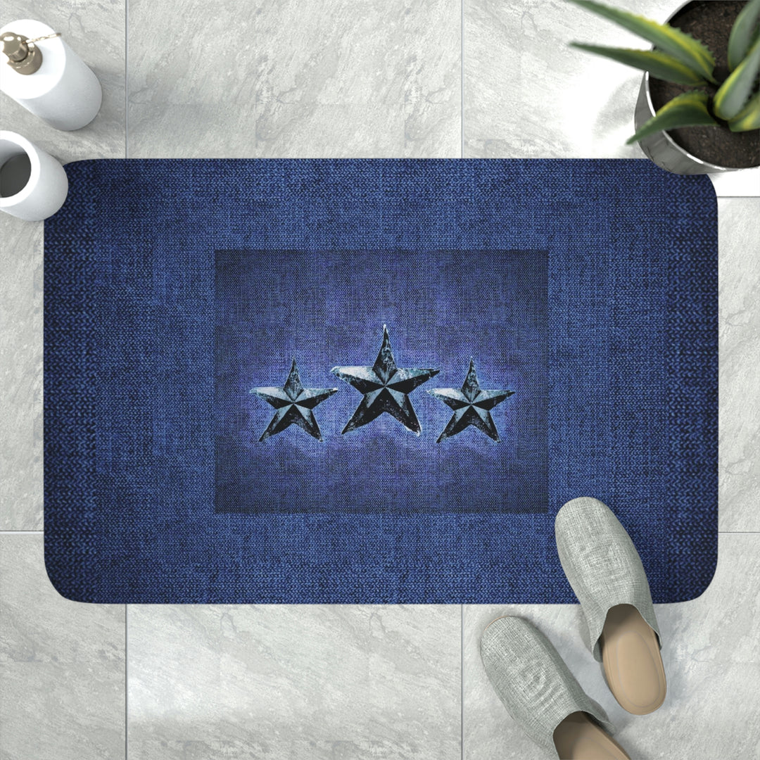 Triple Star in Deep Denim Blue Memory Foam Bath Mat