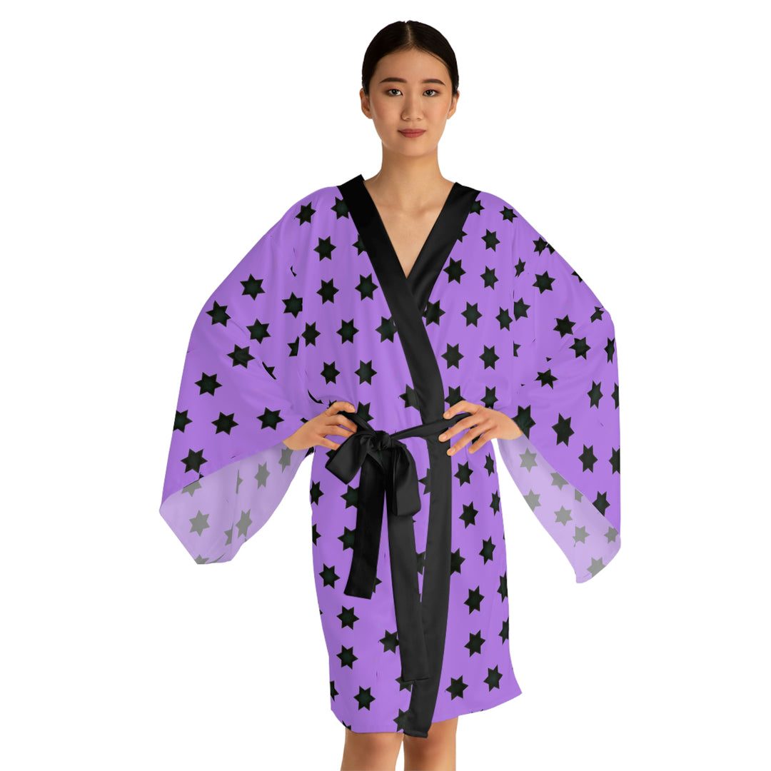 Kiss inspired black stars Long Sleeve Kimono Robe (AOP)