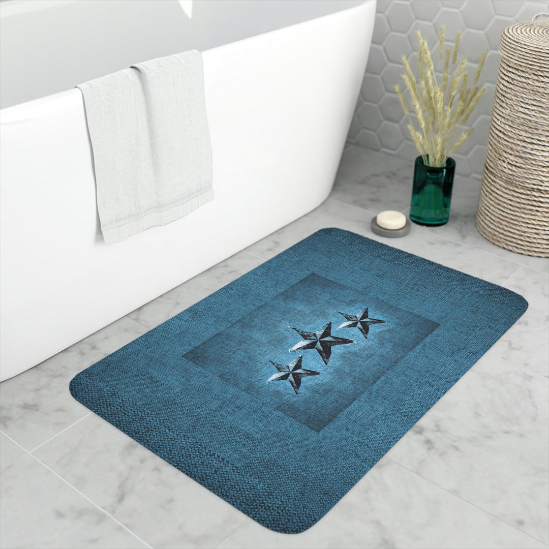 Triple Star in Turquoise Memory Foam Bath Mat