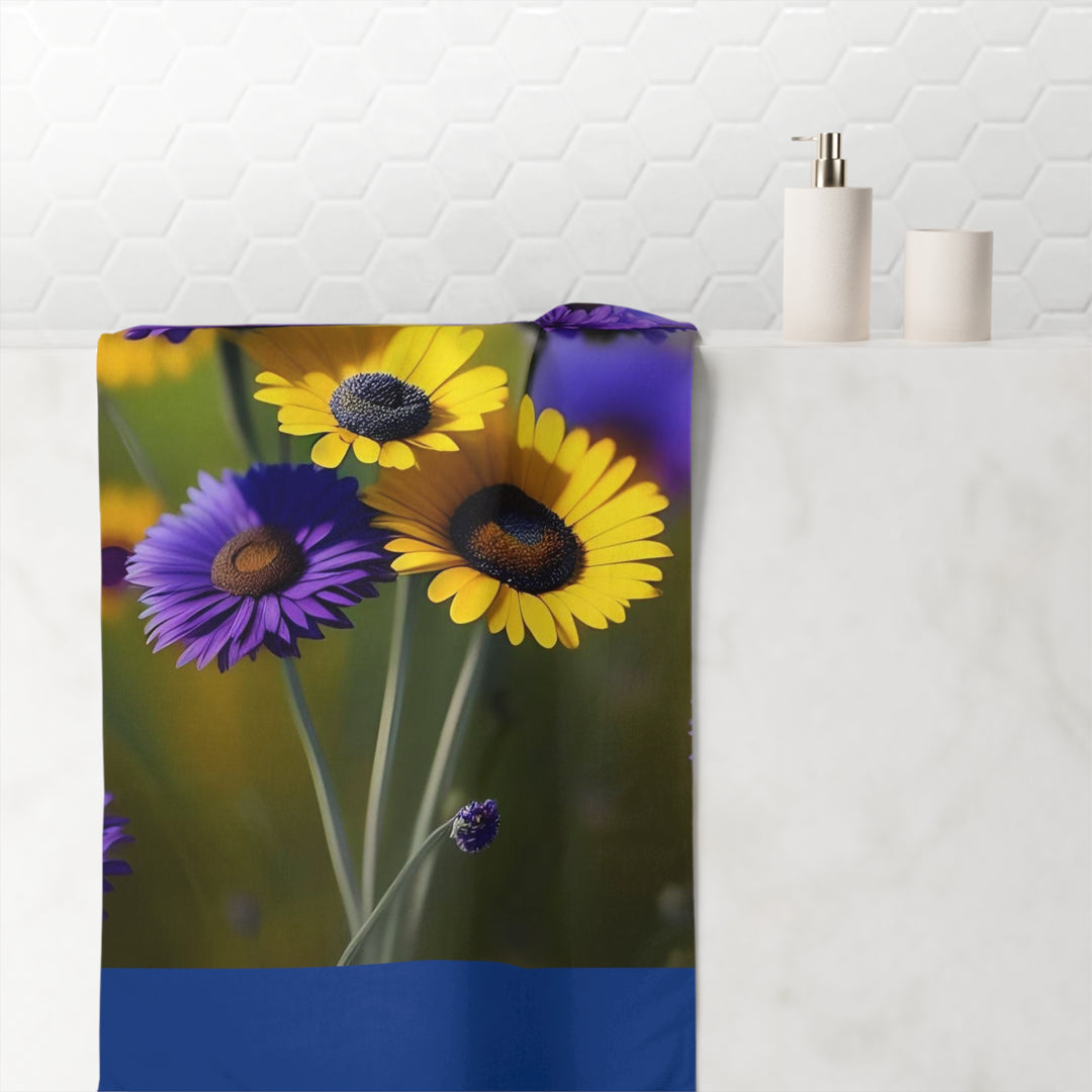 Nature's Bouquet on Dark Blue Minky Cotton Towel