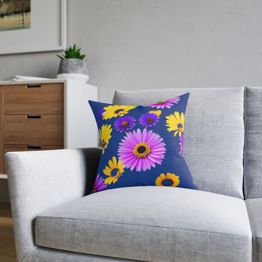 Le fleur on DarkBlue/Pink Back, Square Pillow