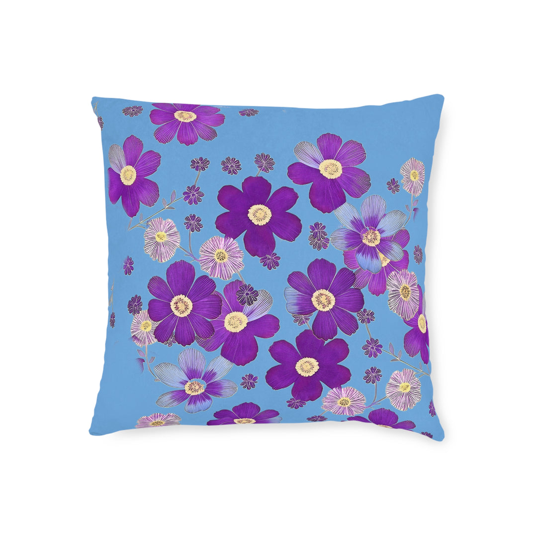 Showers of Blue &Purple Flowers, Square Pillow - Pink Back