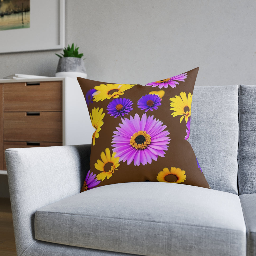 Le fleur on Brown , Square Pillow - Pink Back