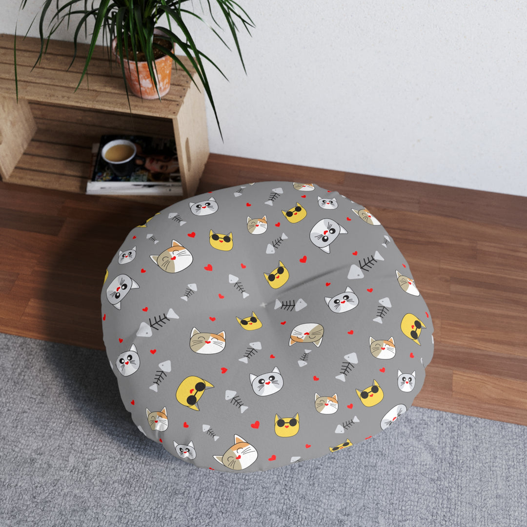 Cat Lover Tufted Floor Pillow, Round