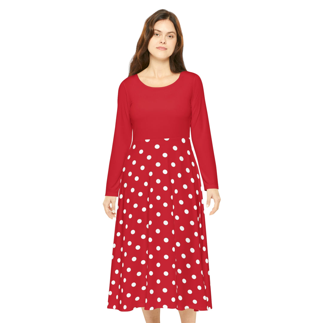 White pokie dotz Women's Long Sleeve Dance Dress (AOP)