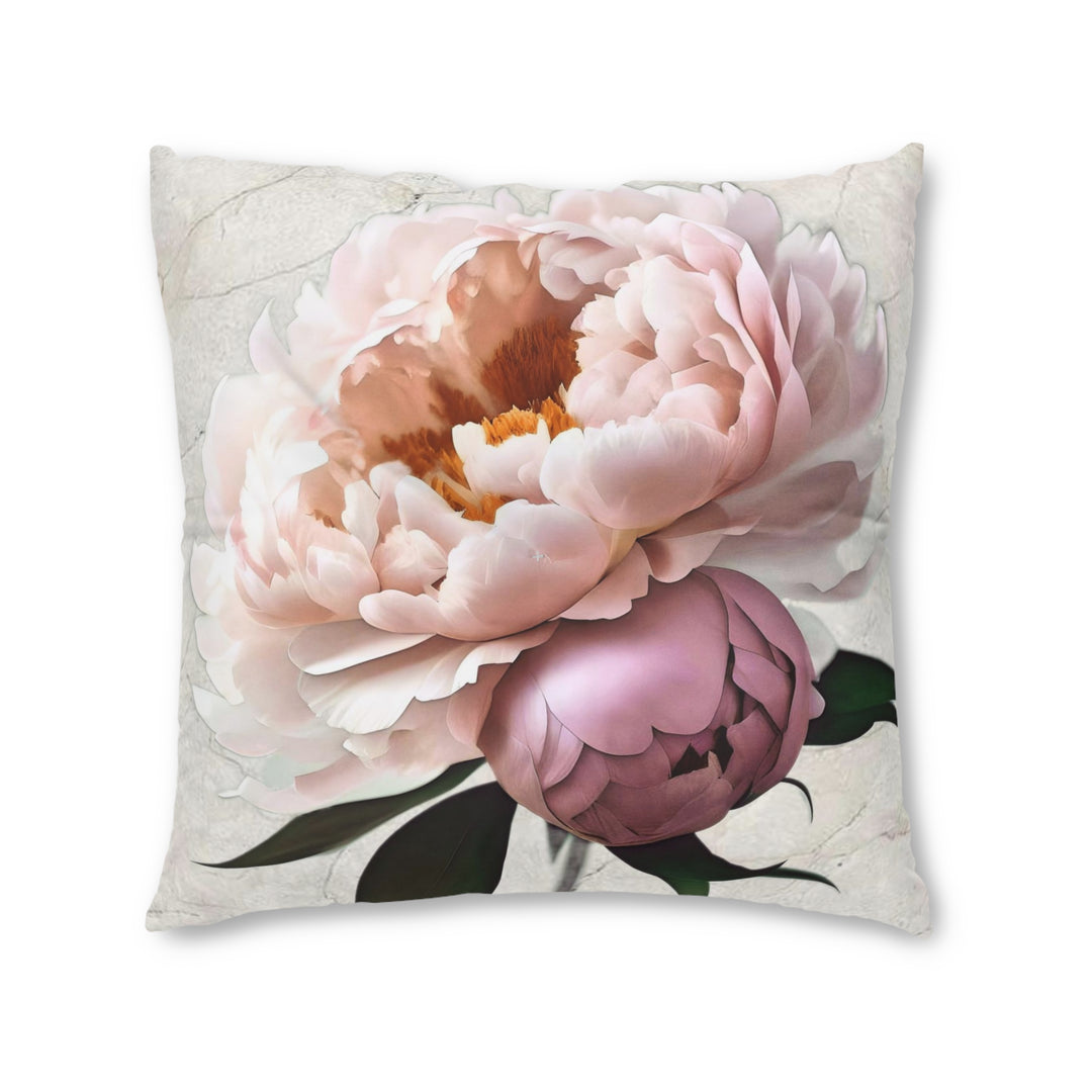 Peach Peonies on CreamTufted Floor Pillow, Square