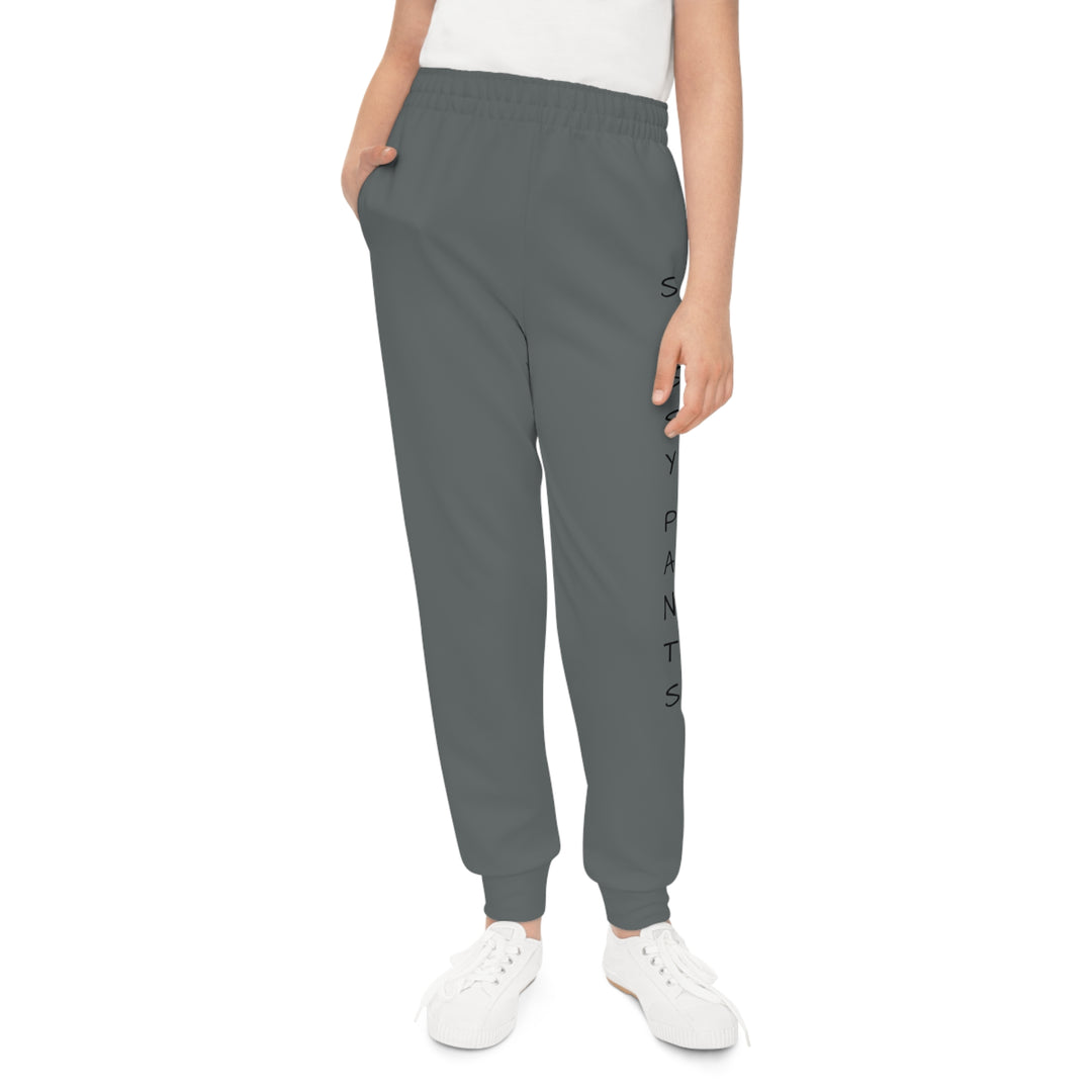 Dark Grey, Black Letters Sassy Pants Youth Joggers (AOP)