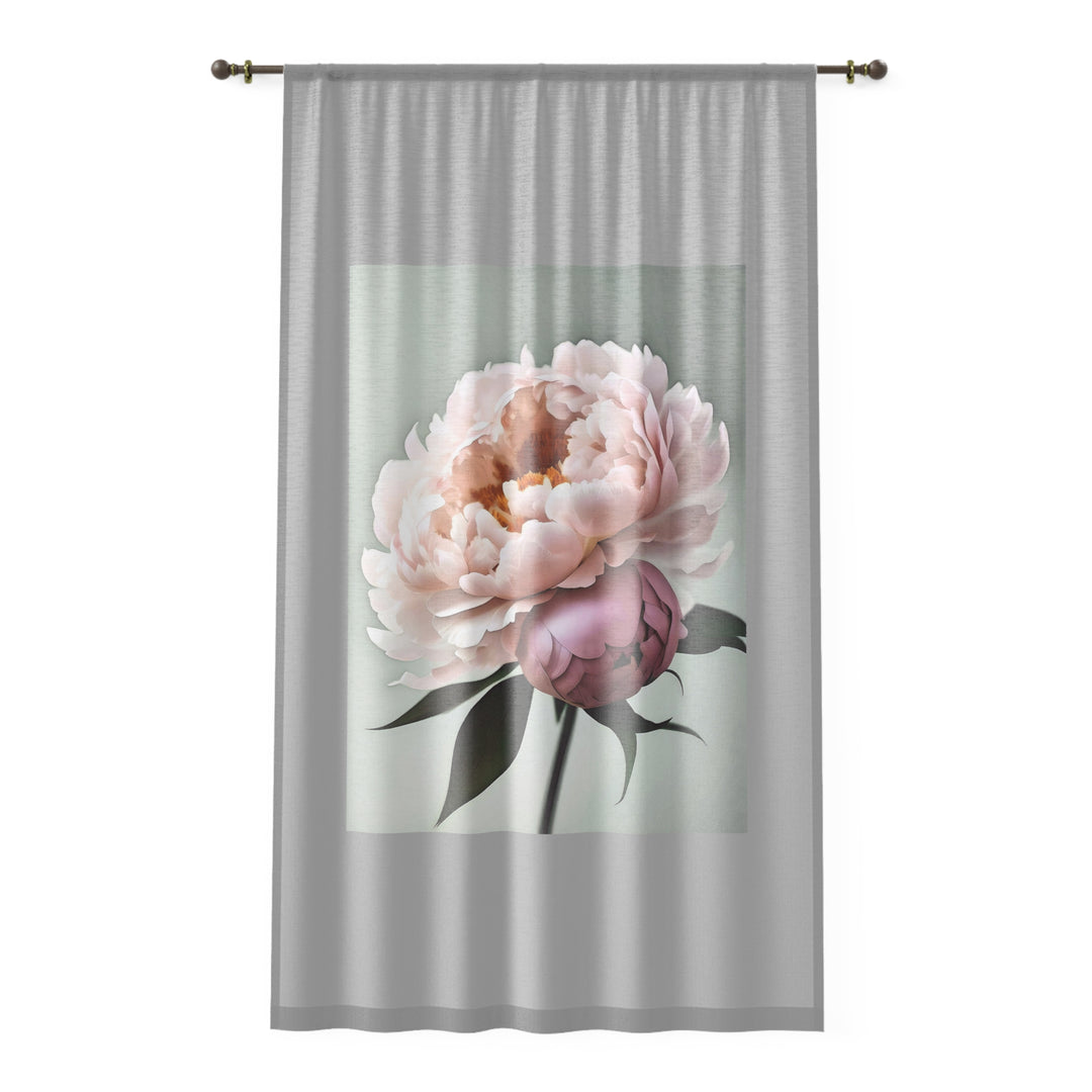 Peach Peonies on Mint lt grey border Style 3 Window Curtain