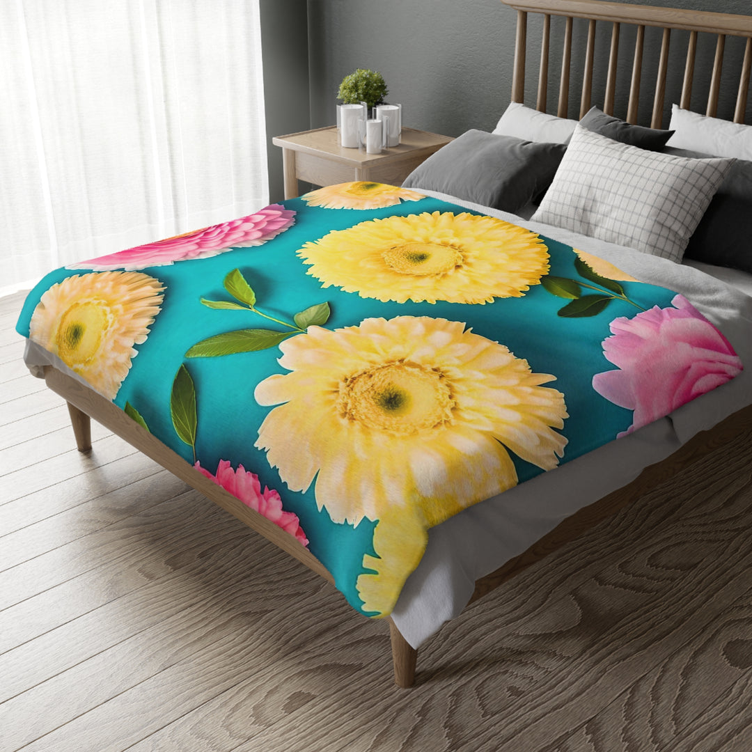 Flower Power style 2 Velveteen Minky Blanket (Two-sided print)