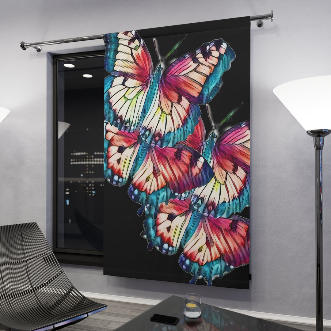 Butterflies on Black Blackout Window Curtains (1 Piece)