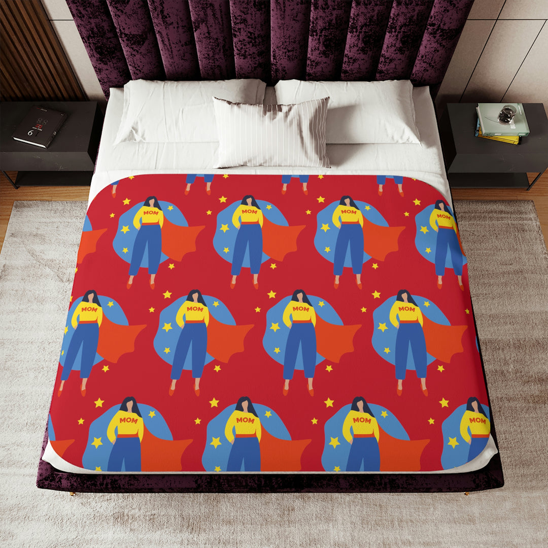 Super Hero Mom, landscape Sherpa Blanket, Two Colors