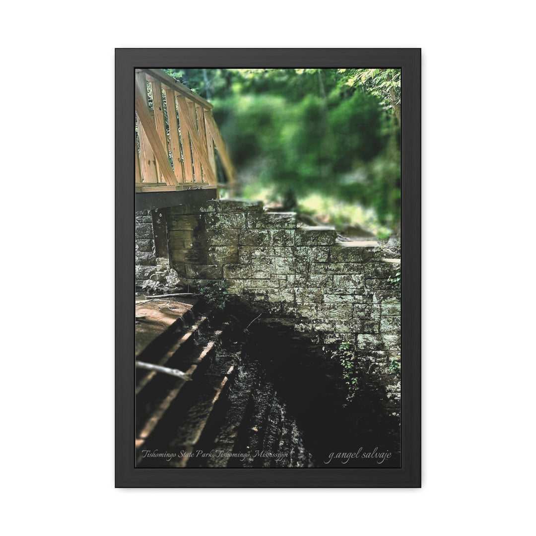 Footbridge Over Cascading Water Framed Posters